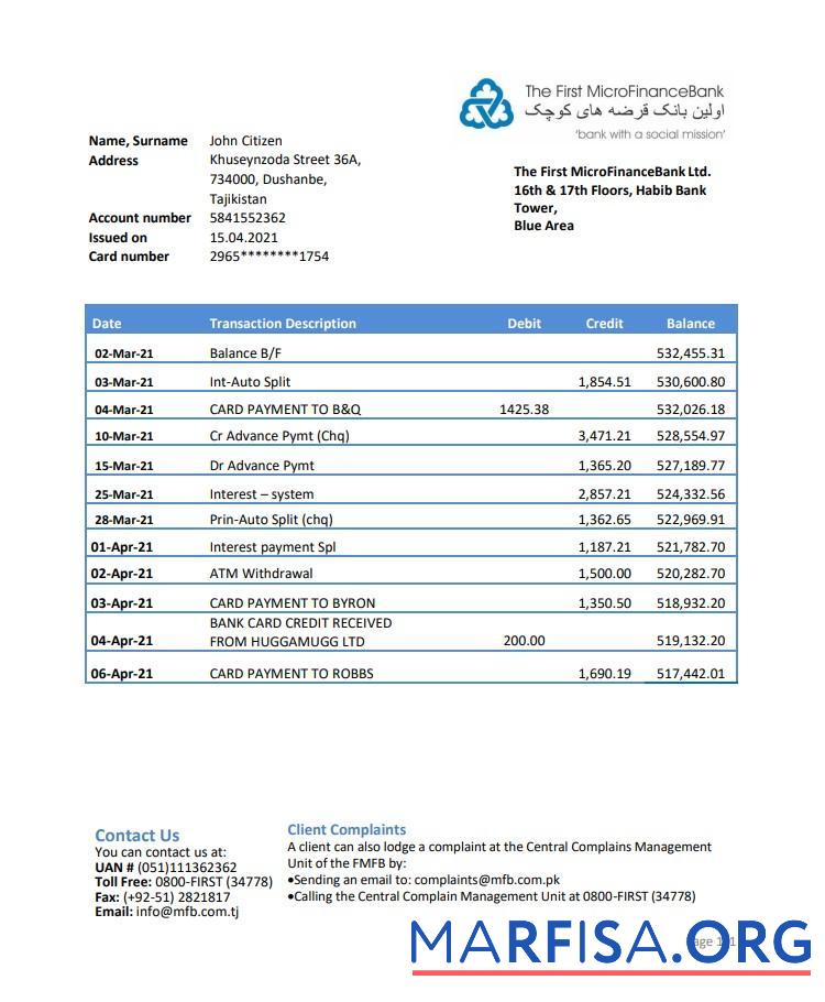 Realistic Tajikistan The First MicroFinance (FMFB) excel pdf download for verification